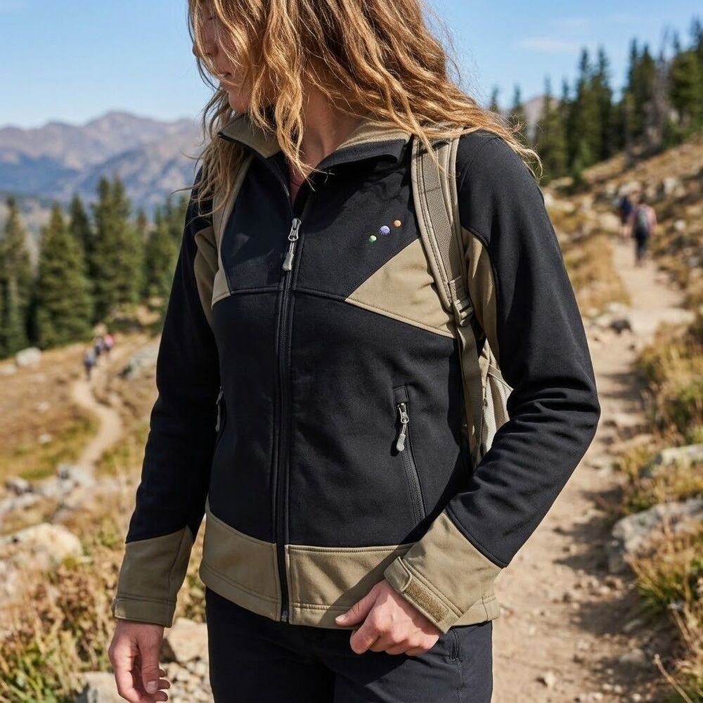 IBEX Climawool Softshell Jacket Womens XS Full Zip Merino Black Khaki Colorblock